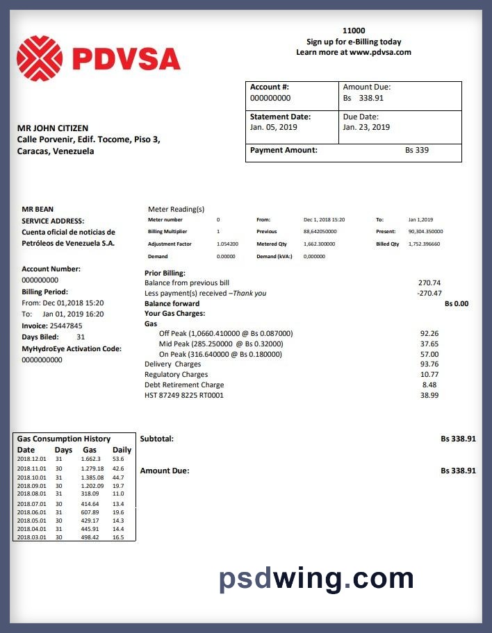 Venezuela PDVSA Gas Utility Bill